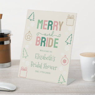 Merry & Bride Christmas Bridal Shower Pedestal Sign