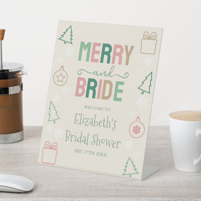 Merry & Bride Christmas Bridal Shower Pedestal Sign (In SItu)