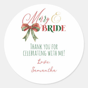 Merry & Bride Winter Christmas Bride Bachelorette Classic Round Sticker