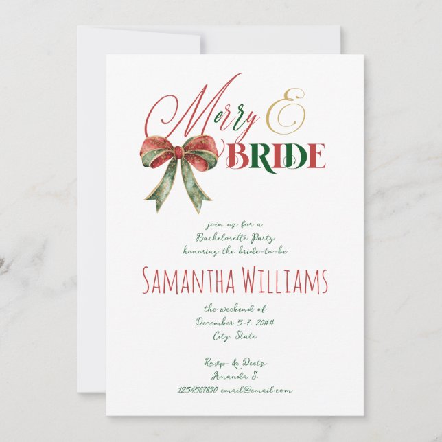 Merry & Bride Winter Christmas Bride Bachelorette Invitation (Front)