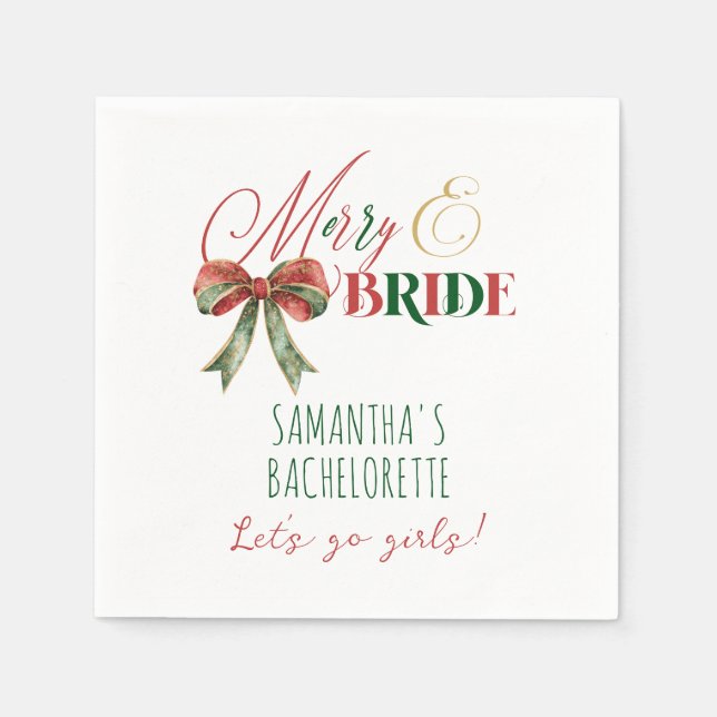 Merry & Bride Winter Christmas Bride Bachelorette Napkin (Front)