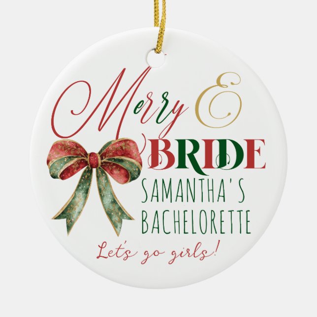 Merry & Bride Winter Christmas Bride Engagement Ceramic Tree Decoration (Front)