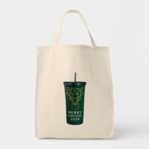Merry & Bright 2026 Geometric Reindeer Acrylic Tra Tote Bag