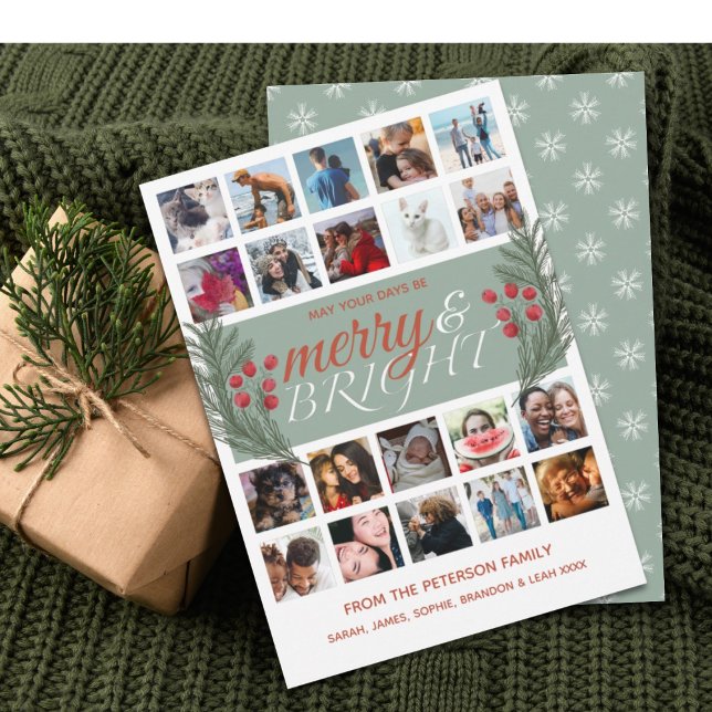 Merry & Bright 20 photo collage Foliage  Holiday Card (Creator Uploaded)