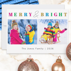 Merry & Bright 2 Photo Modern Family Christmas Holiday Card