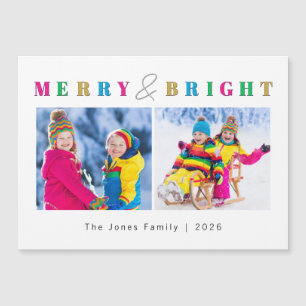 Merry & Bright 2 Photos Magnetic Holiday Card
