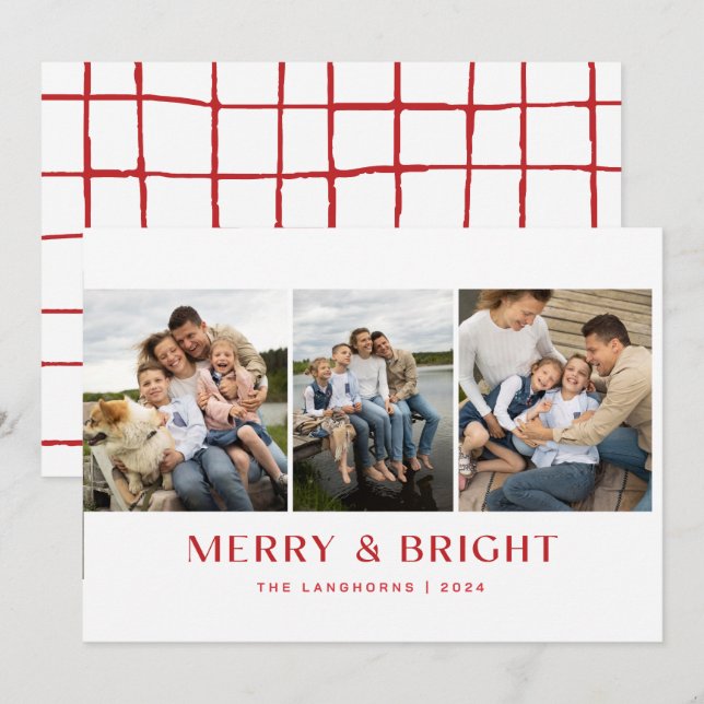 Merry & Bright 3-Photo Christmas Card (Front/Back)