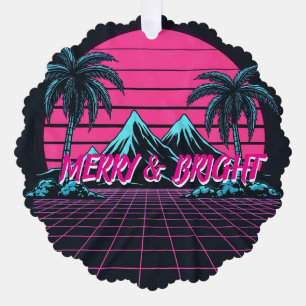 Merry & Bright 80's Night' Retro Synthwave  Tree Decoration Card