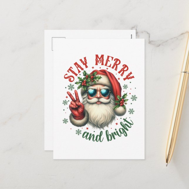 Merry bright add message Santa Holiday Postcard (Front/Back In Situ)