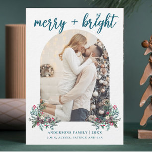 Merry Bright Arch photo botanical Christmas Holiday Card