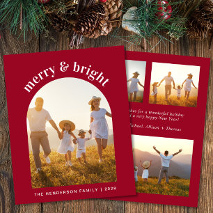 Merry Bright Arch Photo Red Budget Christmas Card