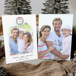 Merry & Bright Arched Family 2 Photo Christmas Holiday Card