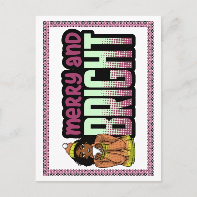 Merry & Bright Black Girl Melanin Sista Christmas  Postcard (Front)