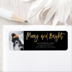 Merry & Bright Black & Gold Return Address