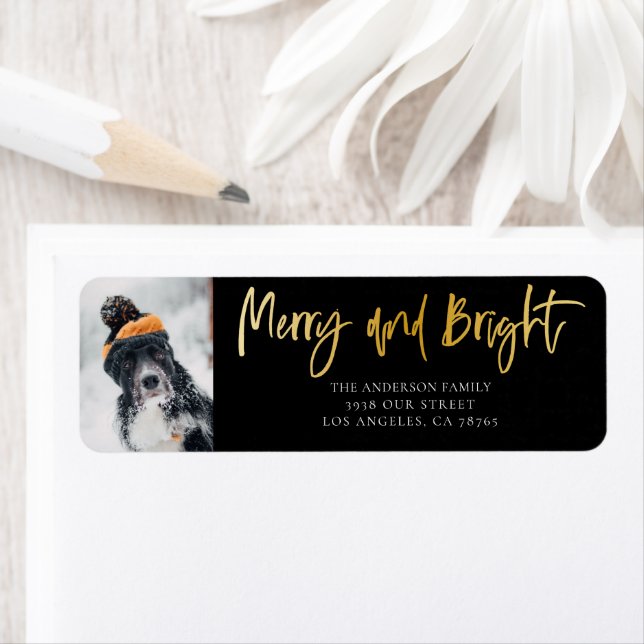 Merry & Bright Black & Gold Return Address (Insitu)