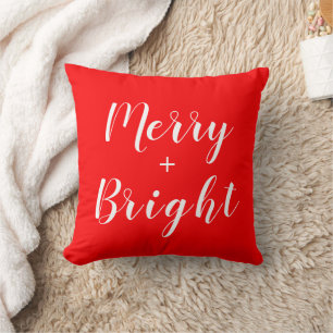 Merry + Bright Black Red Christmas Throw Pillow