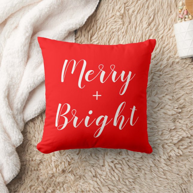 Merry + Bright Black Red Christmas Throw Pillow (Blanket)