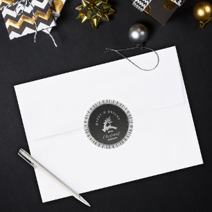 Merry & Bright Black White Plaid Custom Christmas Classic Round Sticker