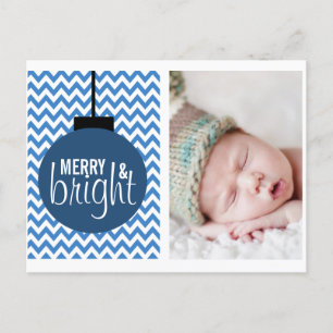 MERRY & BRIGHT BLUE CHEVRON HOLIDAY CARD