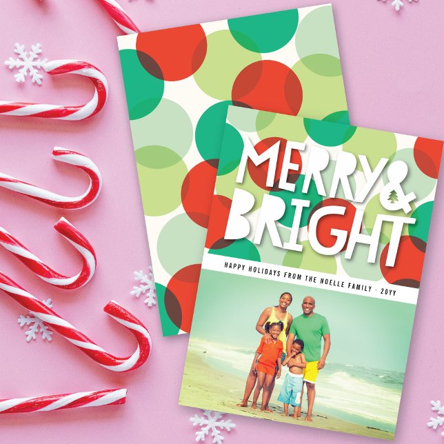 Merry & Bright Bold Colourful Confetti Dots Photo Holiday Card (Creator Uploaded)