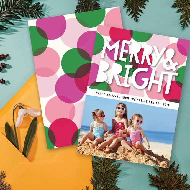 Merry & Bright Bold Colourful Confetti Dots Photo Holiday Card (Creator Uploaded)