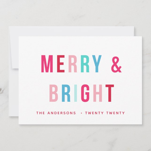 Merry & Bright Bold Letters Holiday Card (Front)