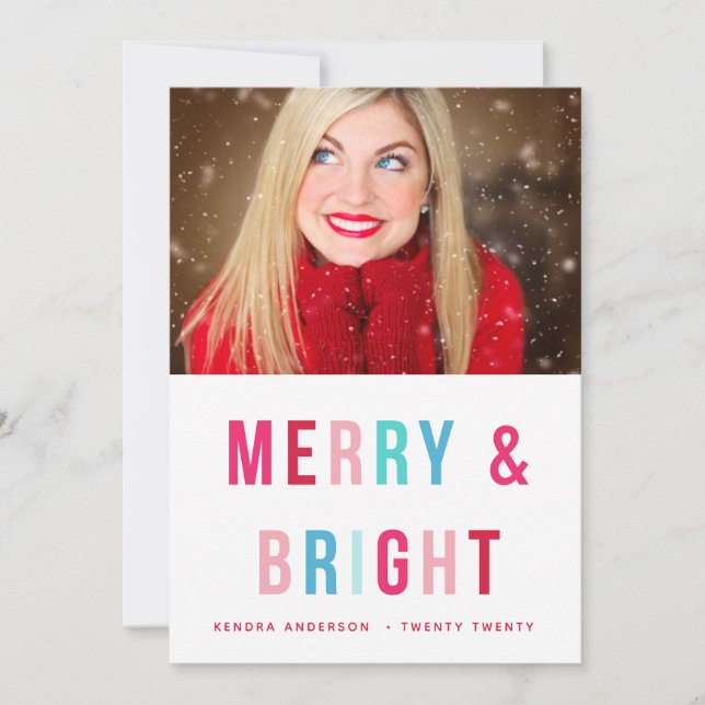 Merry & Bright Bold Letters Holiday Photo Card (Front)