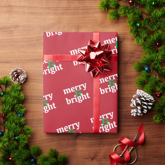 "Merry & Bright" Bold Typography Modern Wrapping Paper (Holiday Gift)