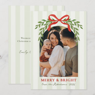 Merry & Bright Bow Greenery Arch Photo Christmas Holiday Card