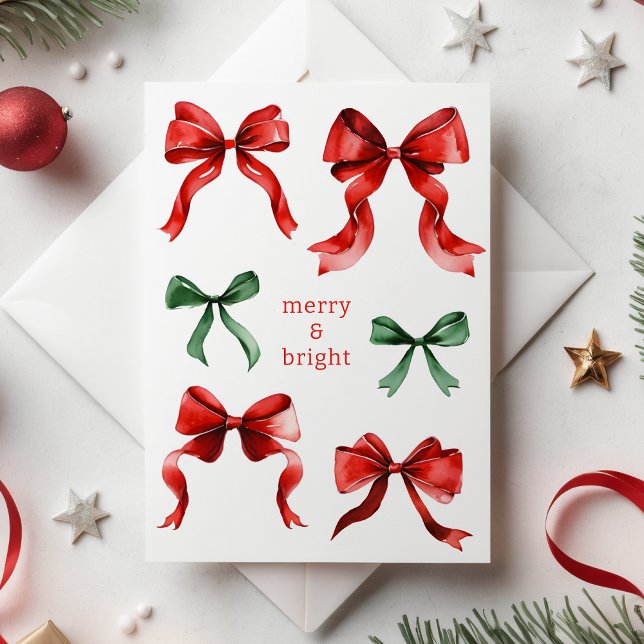 Merry Bright Bows Watercolor Christmas Holiday Card (Merry Bright Bows Watercolor Christmas Holiday Card)