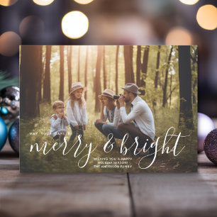 Merry & Bright Calligraphy - Full Horizontal Photo Holiday Card
