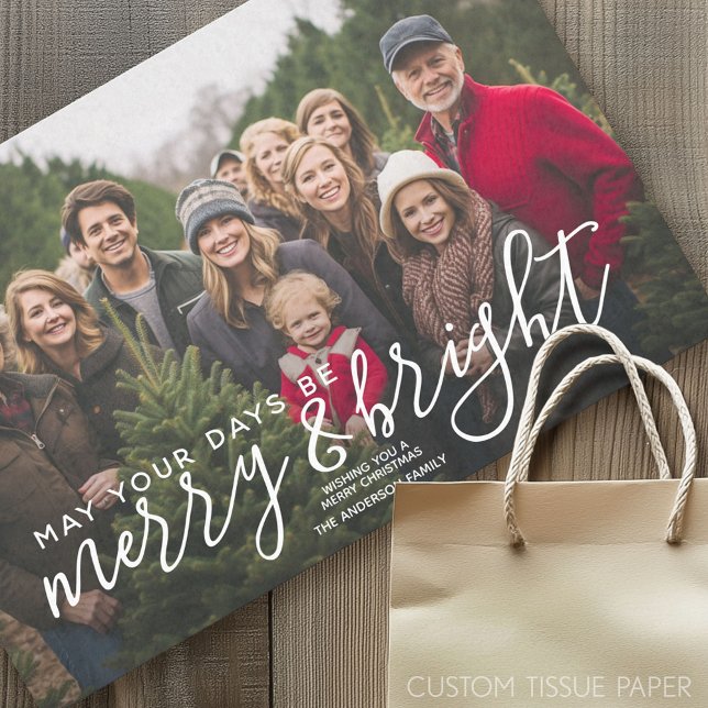 Merry & Bright Calligraphy - Full Horizontal Photo Tissue Paper (Custom Photo Tissue Paper)