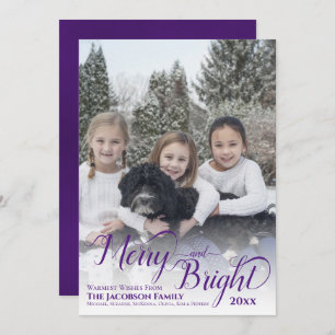 Merry & Bright Calligraphy Script Purple Photo Holiday Card