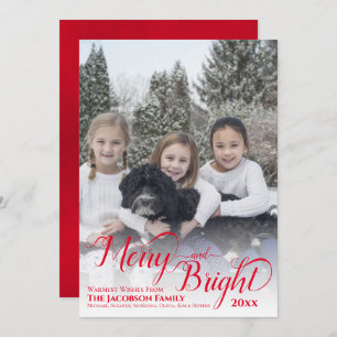 Merry & Bright Calligraphy Script Red Photo Holiday Card