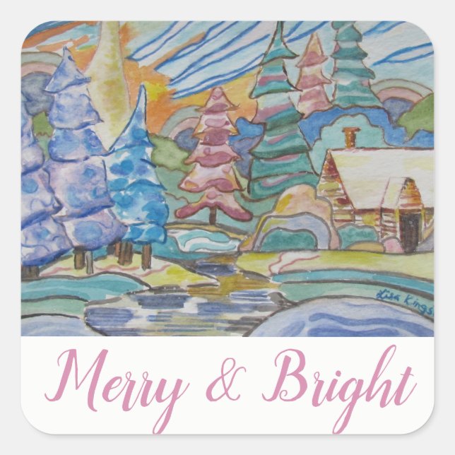 Merry & Bright - Canada Winter Abstract Scene (20) Square Sticker (Front)