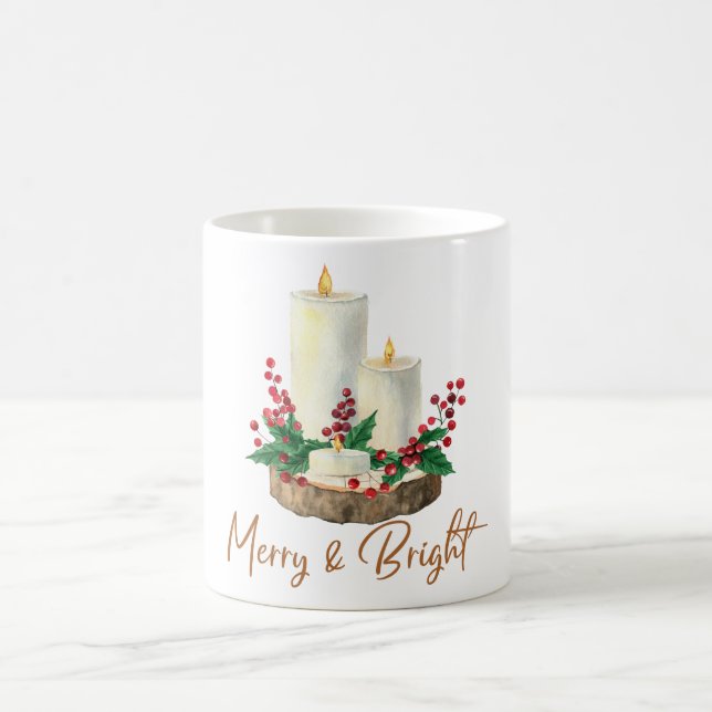 Merry & Bright Candle Holly Christmas Coffee Mug  (Center)
