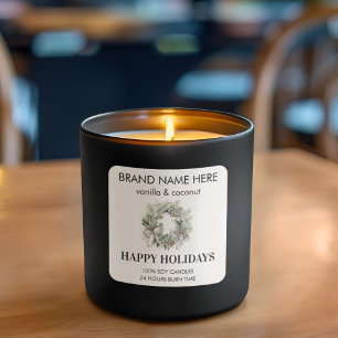 Merry & Bright Candle Label Happy Holidays