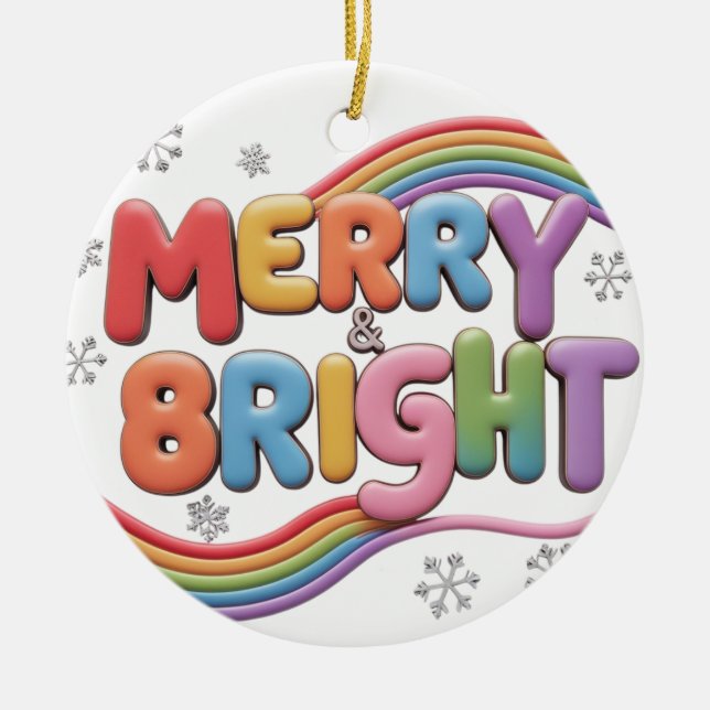 Merry & Bright Ceramic Circle Ornament (Front)