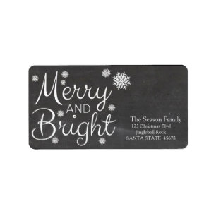 Merry & Bright chalkboard stars holiday label