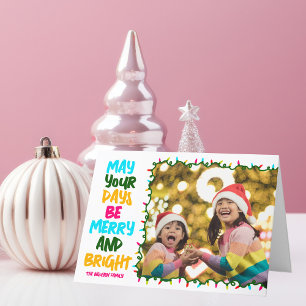 Merry Bright Cheerful Christmas Lights Kids Photo Holiday Card
