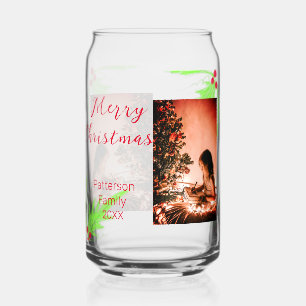 Merry Bright Christmas add family name welcome joy Can Glass