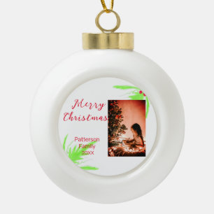 Merry Bright Christmas add family name welcome joy Ceramic Ball Christmas Ornament