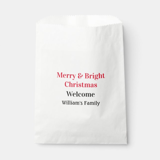 Merry Bright Christmas add family name welcome joy Favour Bags (Front)