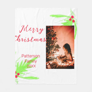 Merry Bright Christmas add family name welcome joy Fleece Blanket