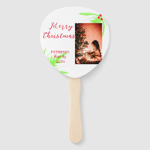 Merry Bright Christmas add family name welcome joy Hand Fan