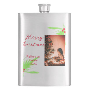 Merry Bright Christmas add family name welcome joy Hip Flask