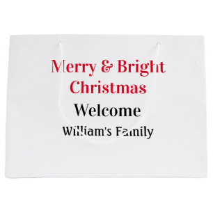 Merry Bright Christmas add family name welcome joy Large Gift Bag