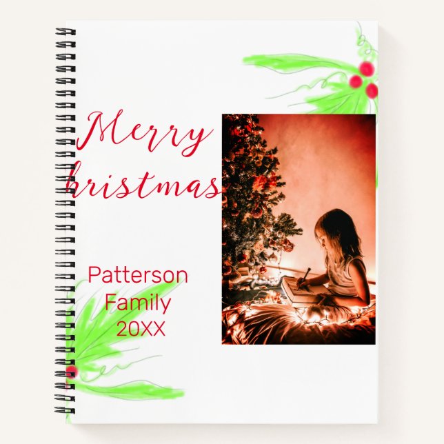 Merry Bright Christmas add family name welcome joy Notebook (Front)