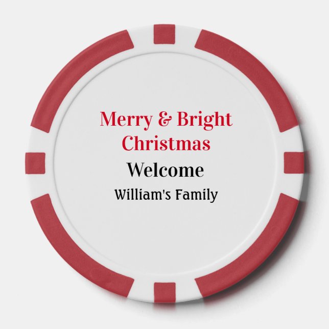 Merry Bright Christmas add family name welcome joy Poker Chips (Front)