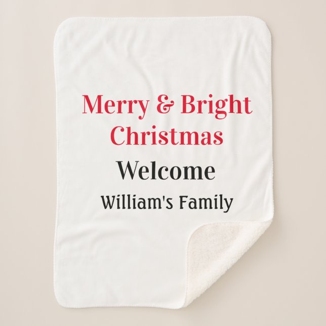 Merry Bright Christmas add family name welcome joy Sherpa Blanket (Front)